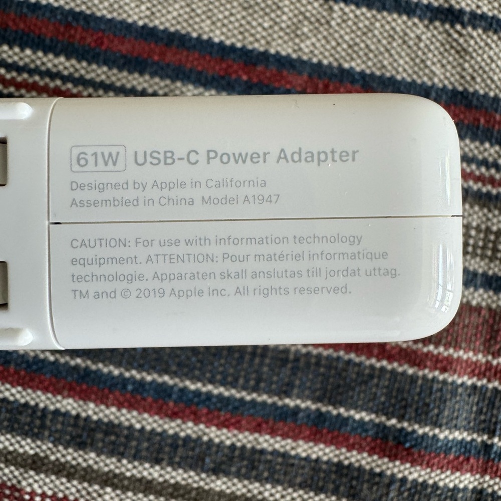Genuine Apple 61W USB-C Power Adapter & Cable - Model A1947
